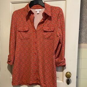 Women's Orange Button-Up Shirt. Medium